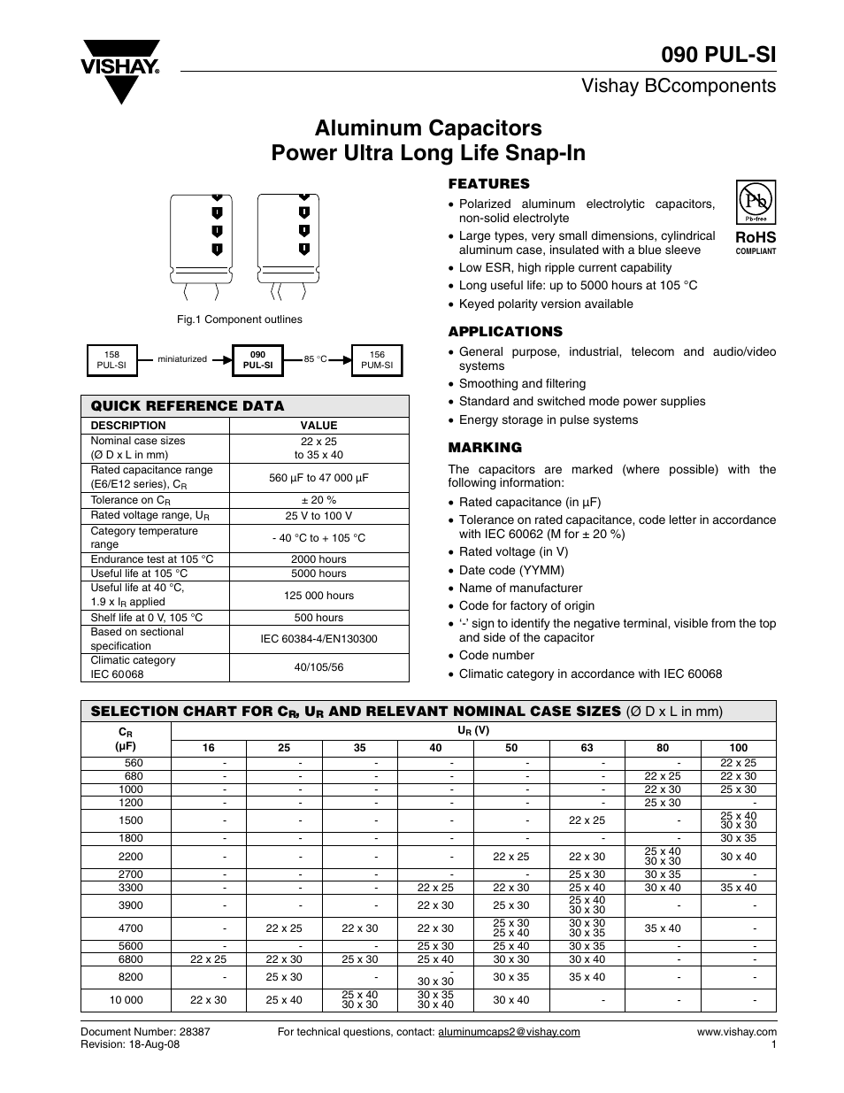 Datasheet, Vishay bccomponents, Rohs | C&H Technology 090 PUL-SI User Manual | Page 2 / 8