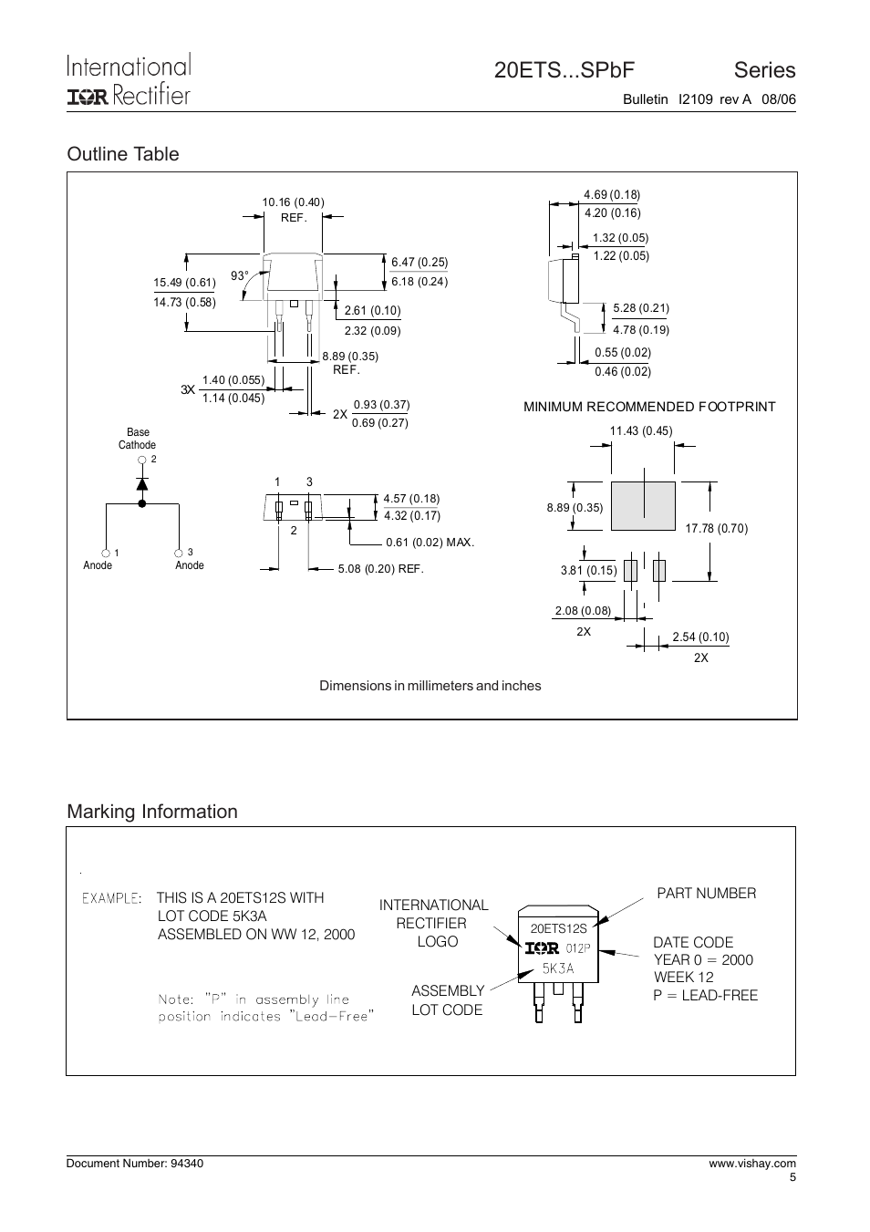 20ets...spbf safe, Series, Marking information | Outline table | C&H Technology 20ETS...SPbF SAFEIR Series User Manual | Page 6 / 8