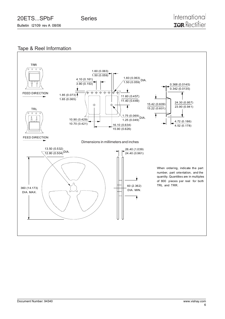 20ets...spbf safe, Series, Tape & reel information | C&H Technology 20ETS...SPbF SAFEIR Series User Manual | Page 7 / 8