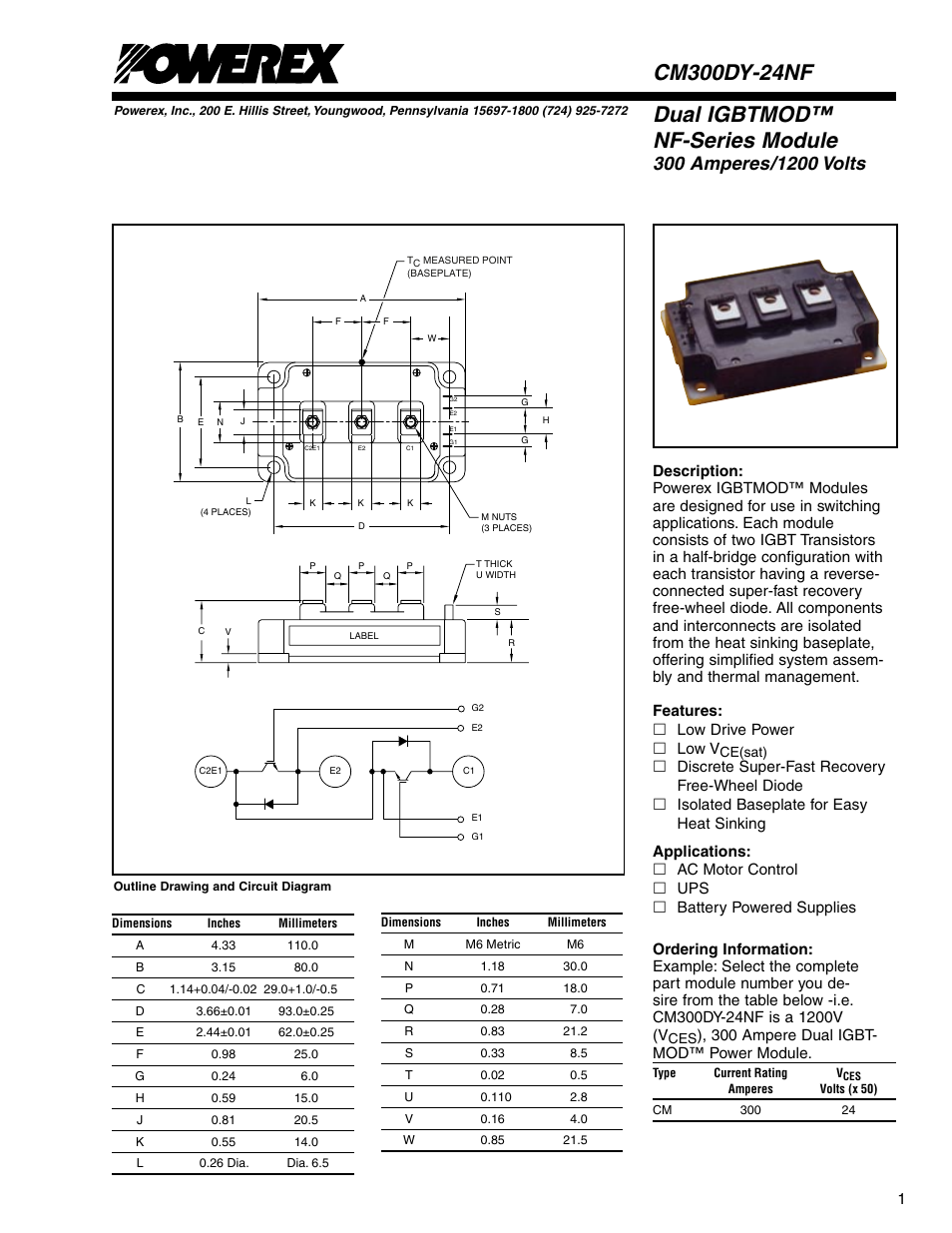 Dual igbtmod™ nf-series module | C&H Technology CM300DY-24NF User Manual | Page 2 / 5