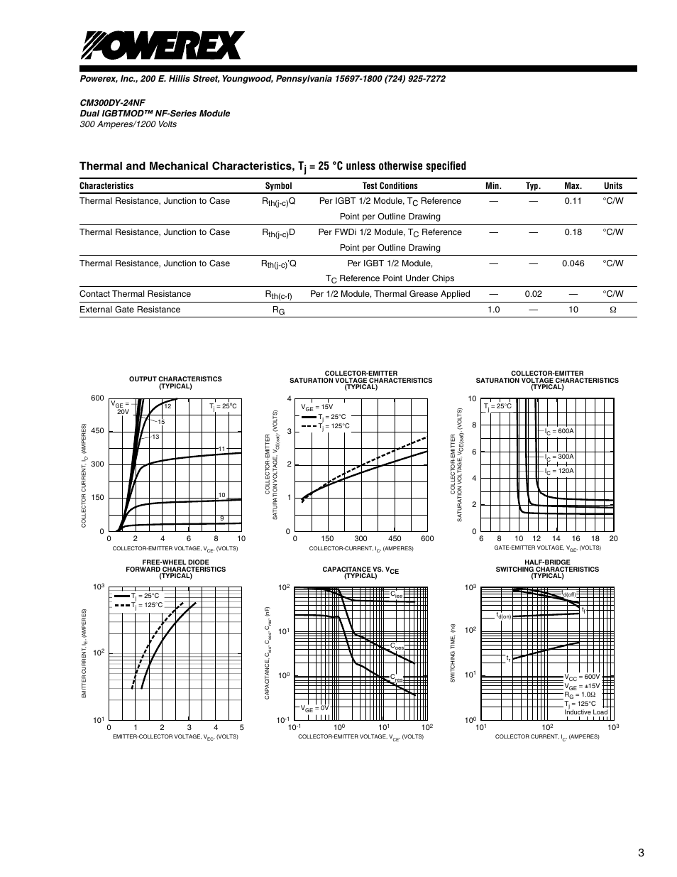 Thermal and mechanical characteristics, t, 25 °c unless otherwise speciﬁed | C&H Technology CM300DY-24NF User Manual | Page 4 / 5