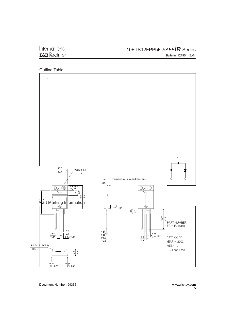 10ets12fppbf safe, Series, Outline table | Part marking information | C&H Technology 10ETS12FPPbF SAFEIR Series User Manual | Page 6 / 7