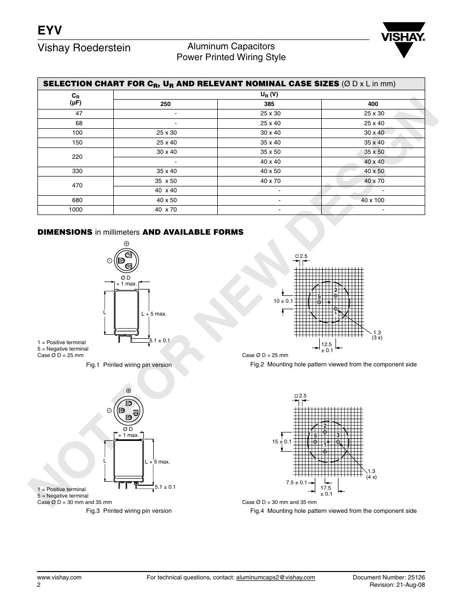No t for ne w de sig n, Vishay roederstein | C&H Technology EYV User Manual | Page 2 / 7