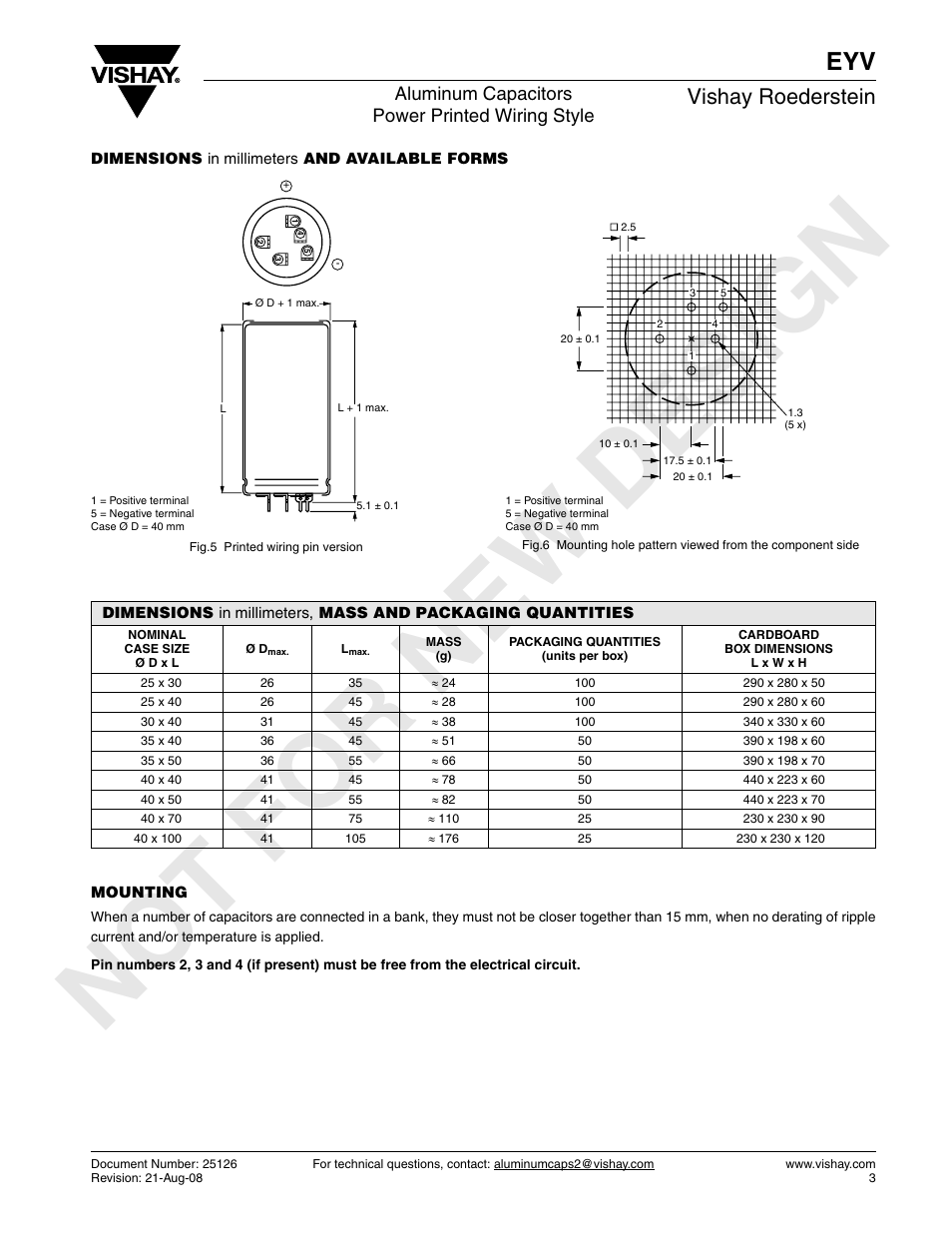 No t for ne w de sig n, Vishay roederstein | C&H Technology EYV User Manual | Page 3 / 7