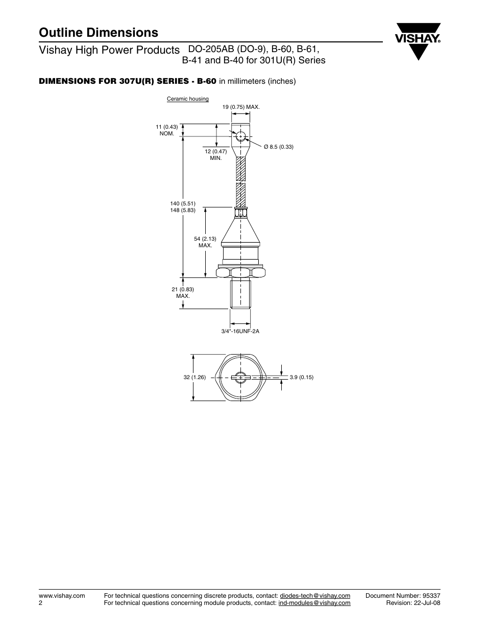 Outline dimensions, Vishay high power products | C&H Technology 301U(R) Series User Manual | Page 10 / 13