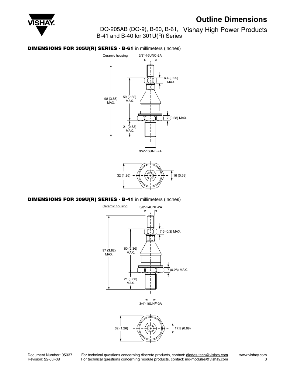 Outline dimensions, Vishay high power products | C&H Technology 301U(R) Series User Manual | Page 11 / 13