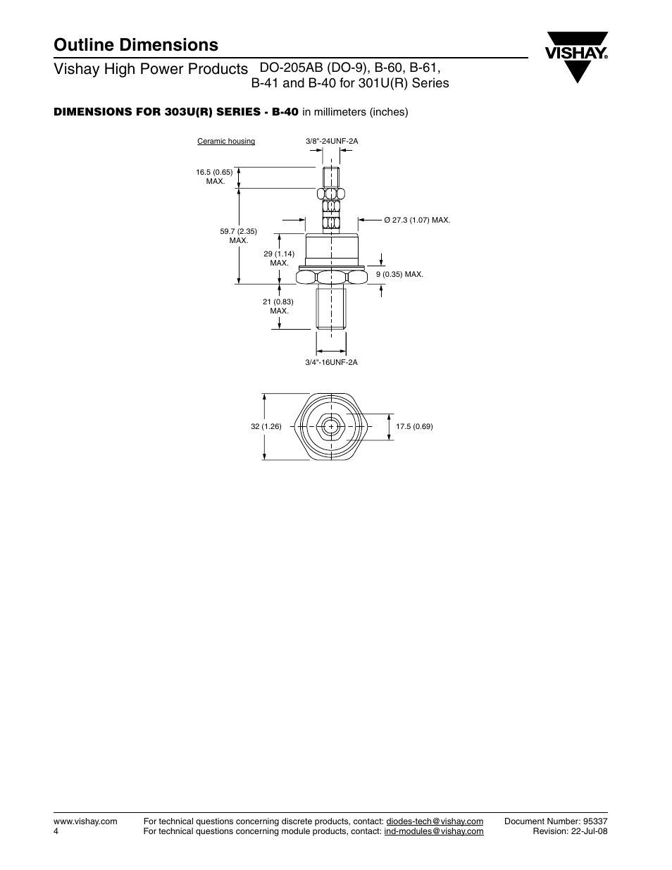 Outline dimensions, Vishay high power products | C&H Technology 301U(R) Series User Manual | Page 12 / 13