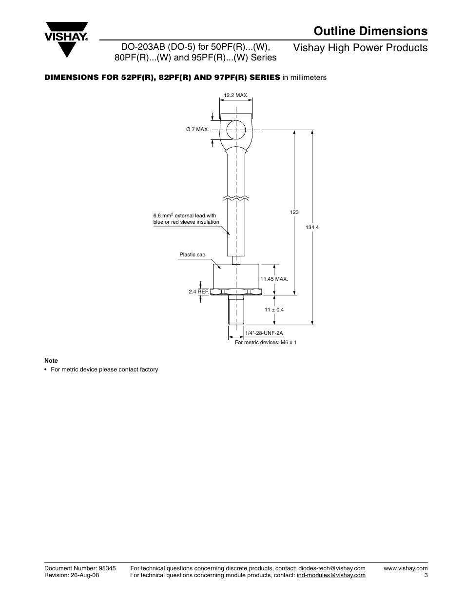 Outline dimensions, Vishay high power products | C&H Technology 82PF(R)...(W) Series User Manual | Page 9 / 10