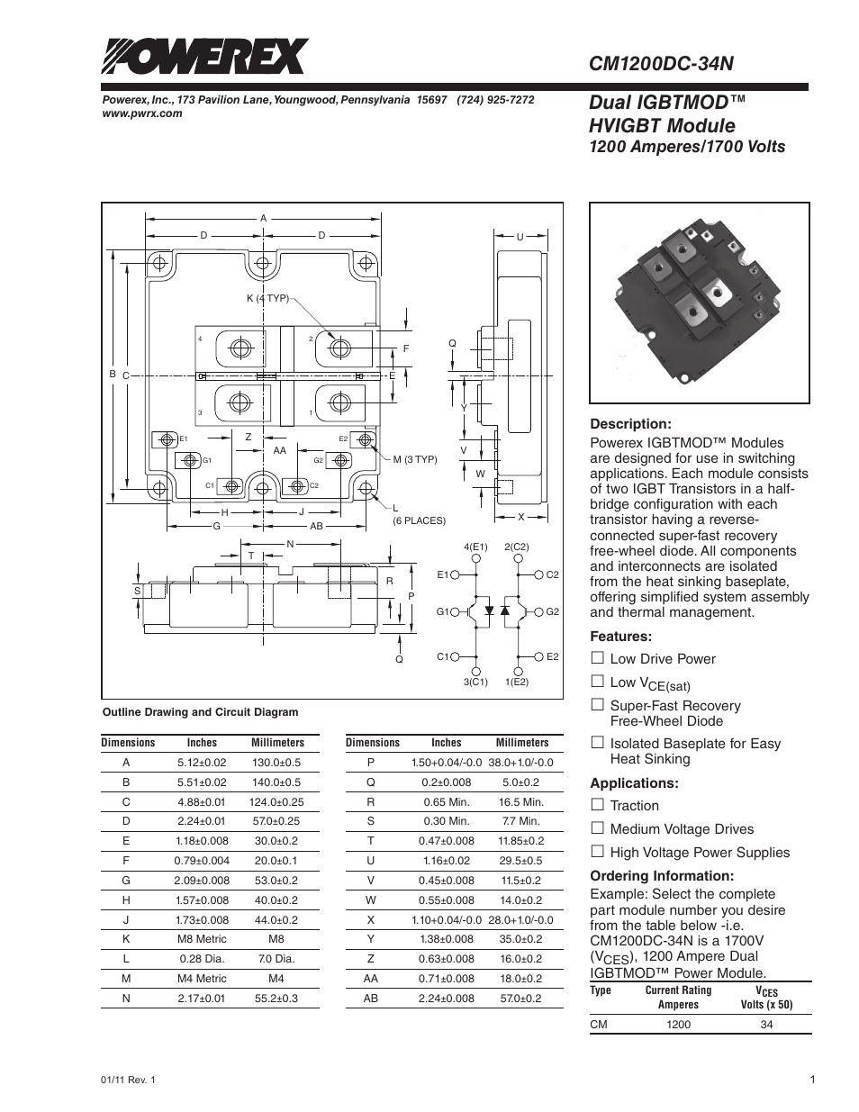 Dual igbtmod™ hvigbt module | C&H Technology CM1200DC-34N User Manual | Page 2 / 7