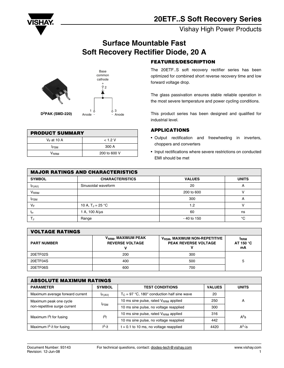 Vishay 20ETF..S Soft Recovery Series User Manual | 7 pages