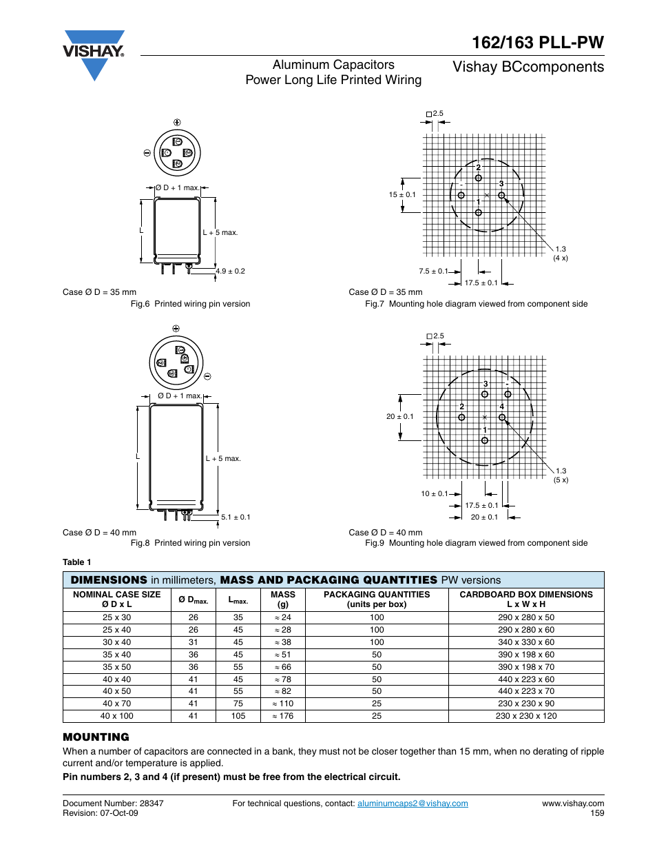 Vishay bccomponents, Aluminum capacitors power long life printed wiring | C&H Technology 163 PLL-PW User Manual | Page 4 / 9