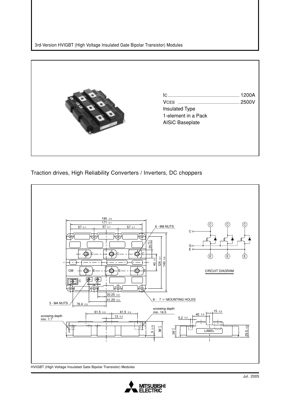 1200a ● v, Mitsubishi hvigbt modules, High power switching use insulated type | C&H Technology CM1200HC-50H User Manual | Page 2 / 8