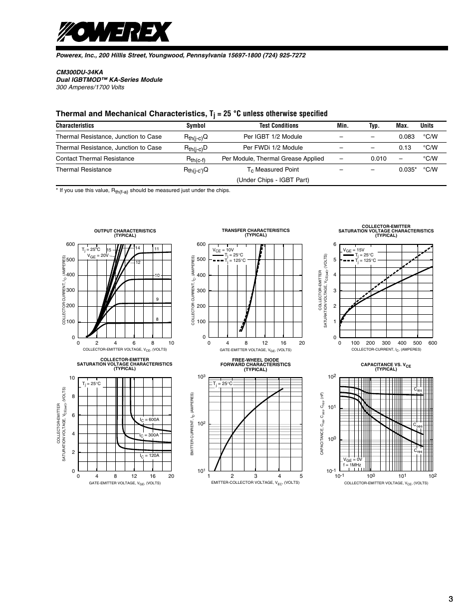 3thermal and mechanical characteristics, t, 25 °c unless otherwise speciﬁed | C&H Technology CM300DU-34KA User Manual | Page 4 / 5