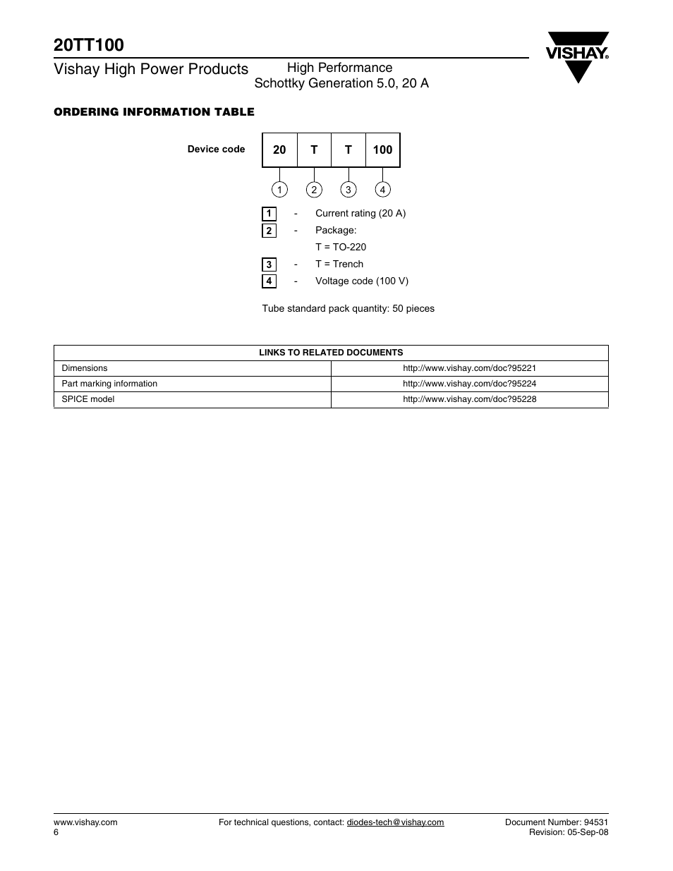 Vishay high power products, High performance schottky generation 5.0, 20 a | C&H Technology 20TT100 User Manual | Page 7 / 8