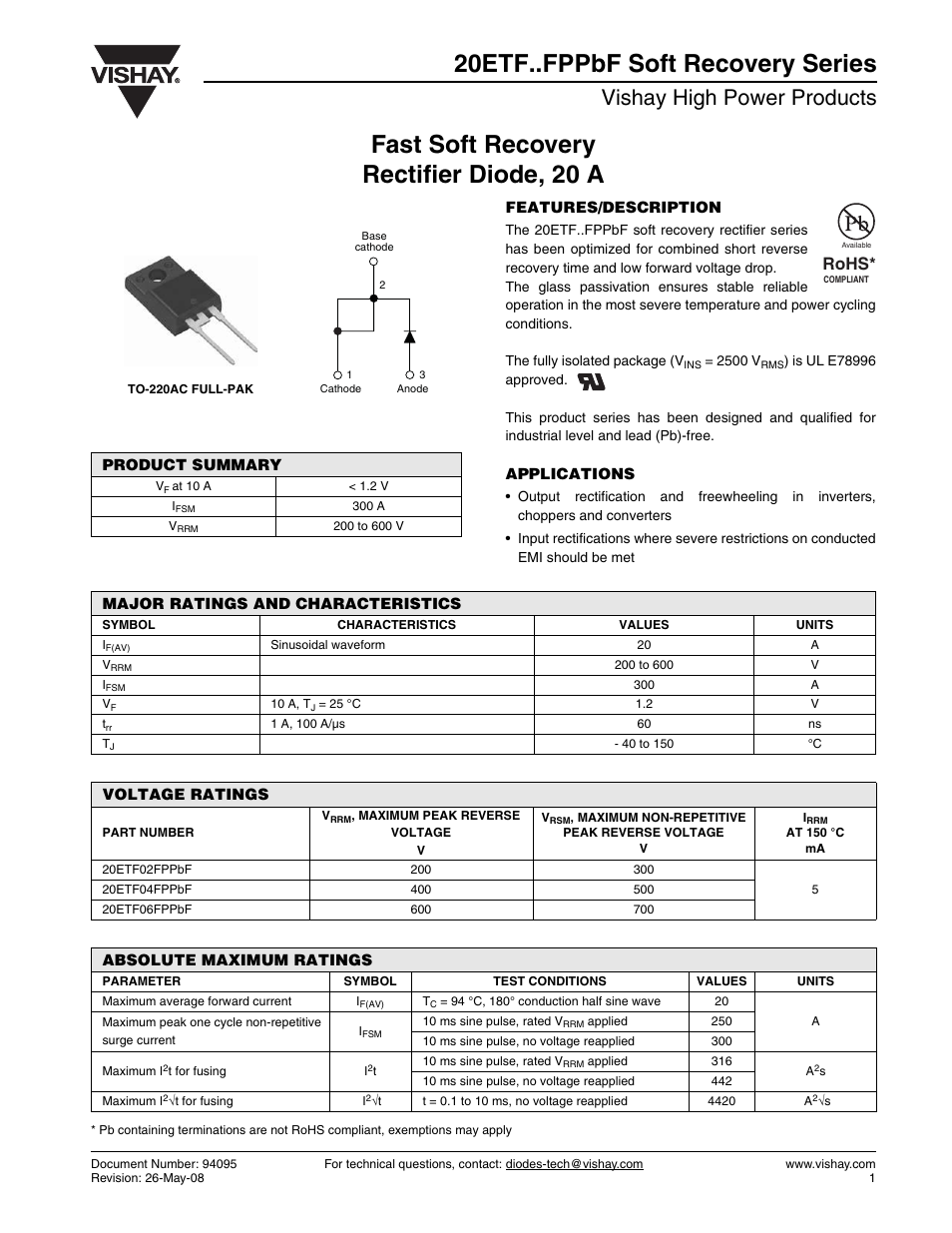 Vishay 20ETF..FPPbF Soft Recovery Series User Manual | 7 pages