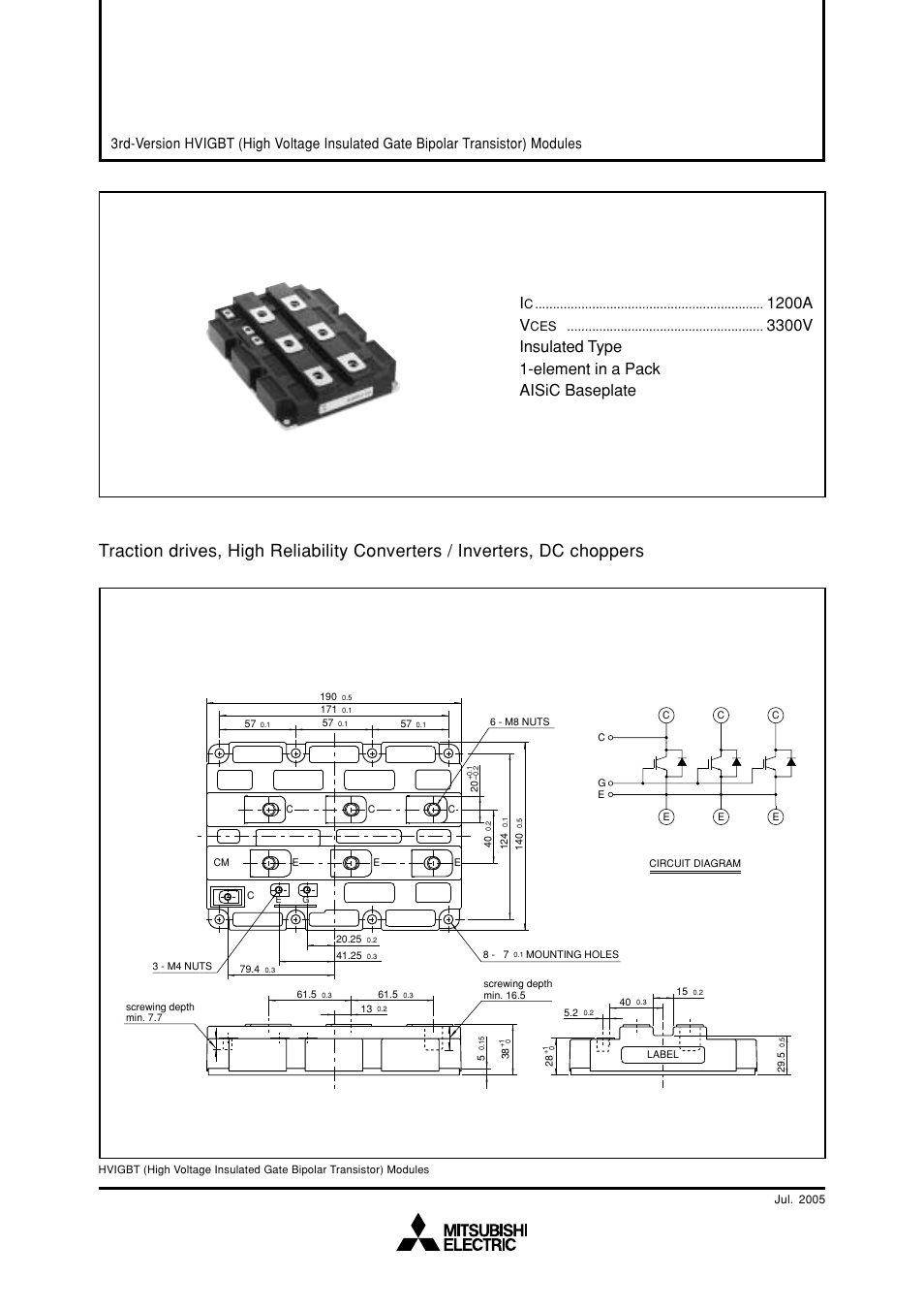 1200a ● v, Mitsubishi hvigbt modules, High power switching use insulated type | C&H Technology CM1200HC-66H User Manual | Page 2 / 8