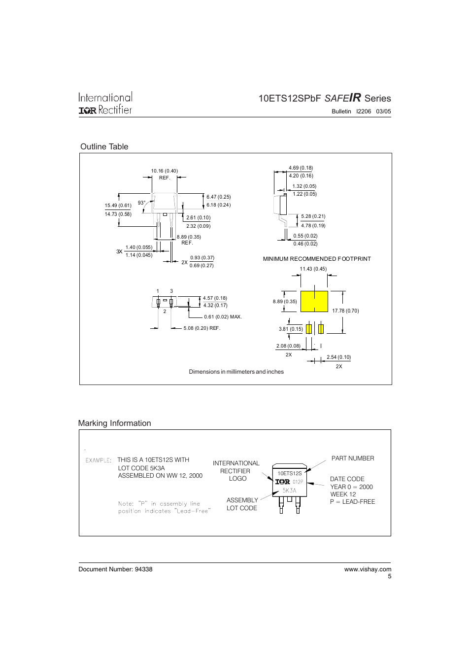 10ets12spbf safe, Series, Outline table | Marking information | C&H Technology 10ETS12SPbF SAFEIR Series User Manual | Page 6 / 8