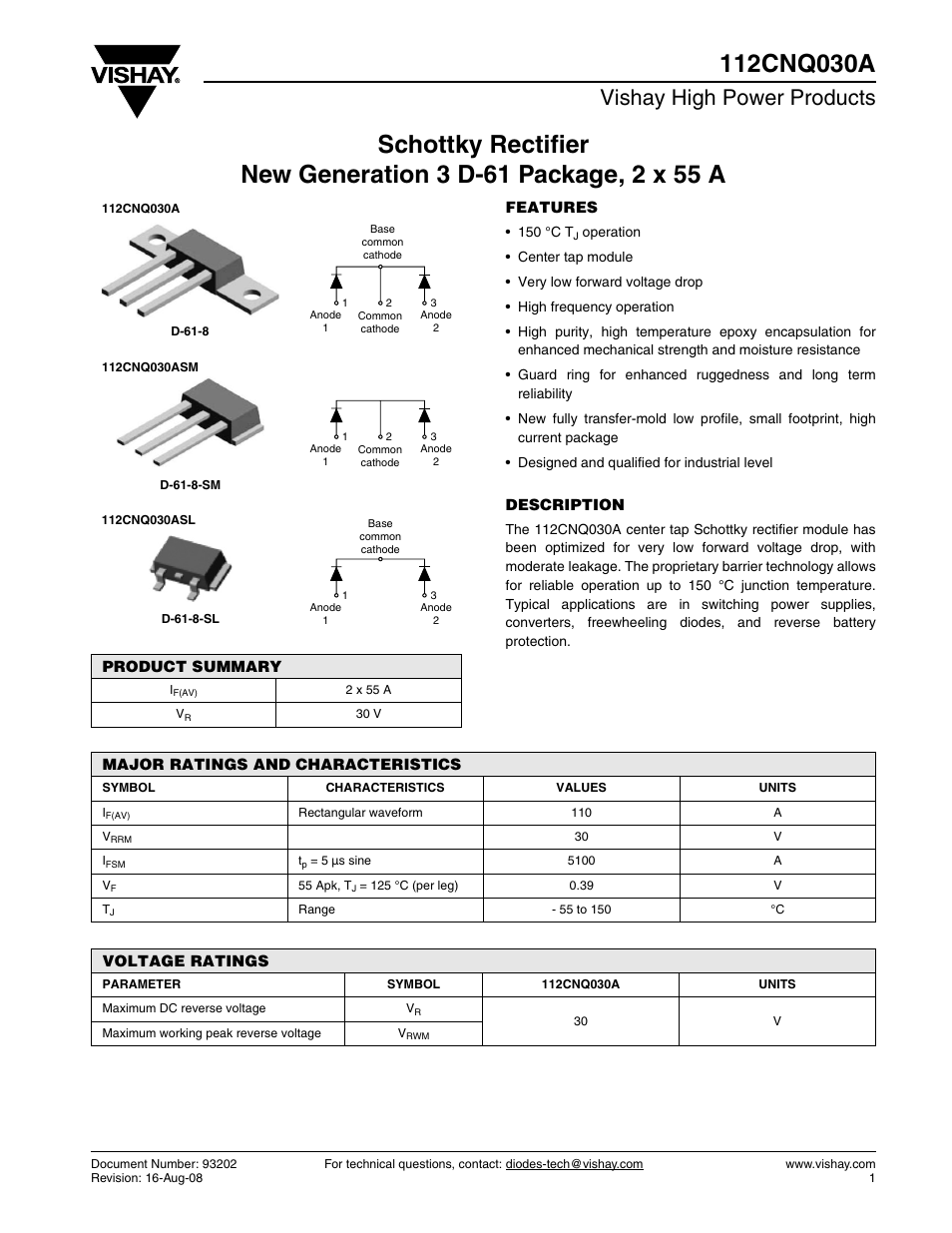 Vishay 112CNQ030A User Manual | 6 pages