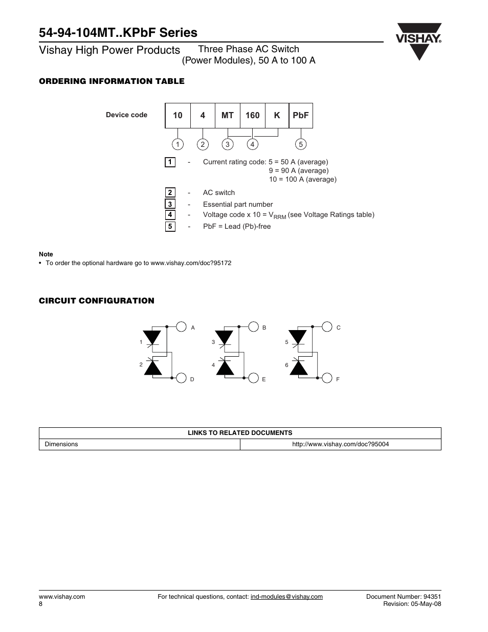 Vishay high power products | C&H Technology 104MT..KPbF Series User Manual | Page 9 / 9