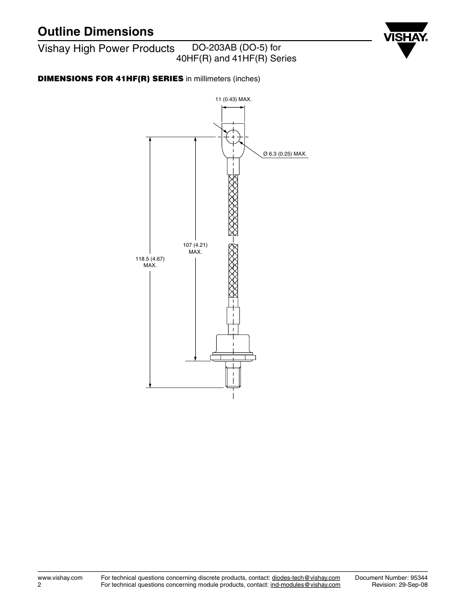Outline dimensions, Vishay high power products | C&H Technology 40HF(R) Series User Manual | Page 9 / 10