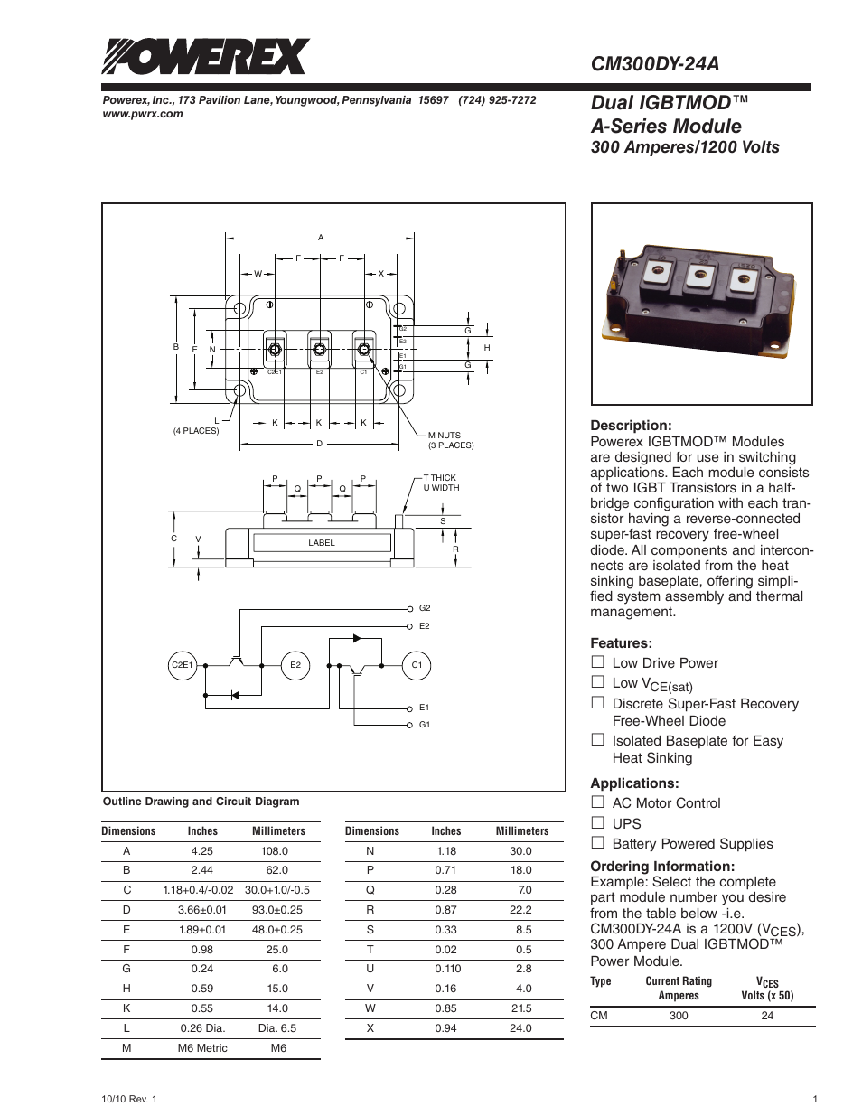 Dual igbtmod™ a-series module | C&H Technology CM300DY-24A User Manual | Page 2 / 5
