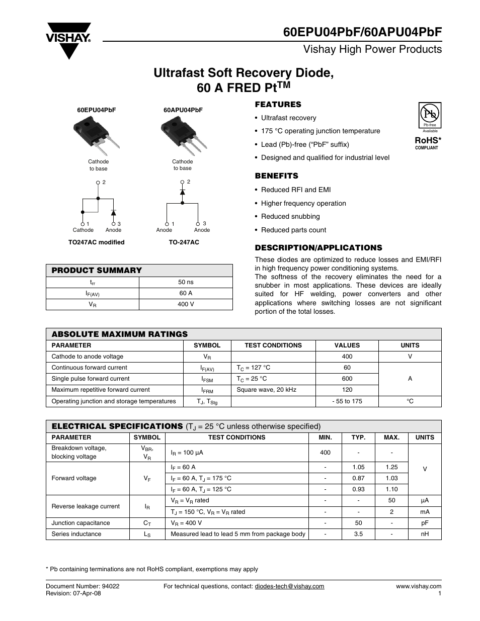 Vishay 60APU04PbF User Manual | 7 pages