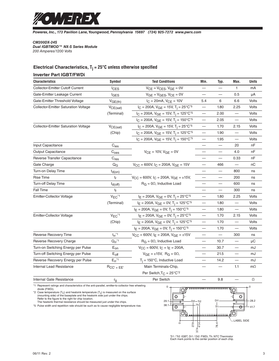 Electrical characteristics, t | C&H Technology CM200DX-24S User Manual | Page 4 / 7