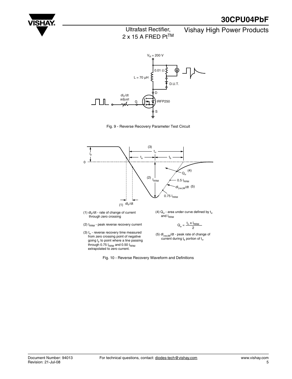 30cpu04pbf, Vishay high power products, Ultrafast rectifier, 2 x 15 a fred pt | Vishay 30CPU04PbF User Manual | Page 5 / 7