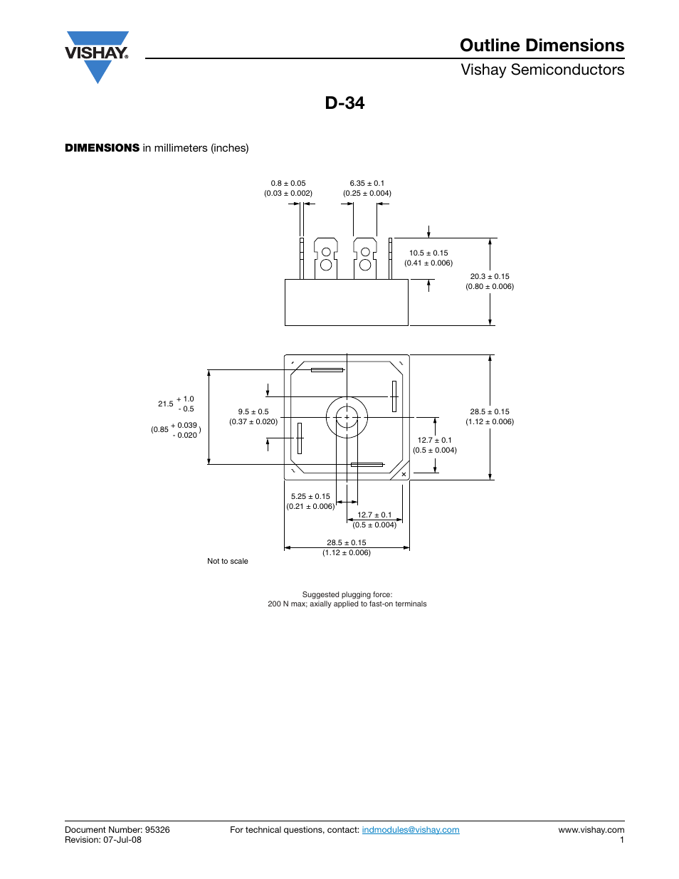 Package drawings - 95326, D-34 outline dimensions, Vishay semiconductors | C&H Technology 36MB HV Series User Manual | Page 7 / 8