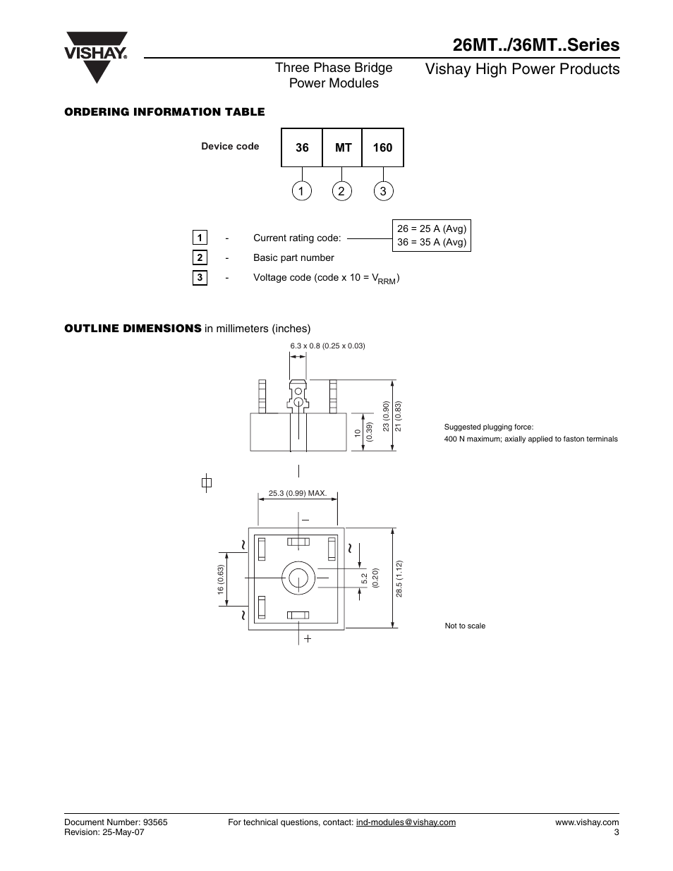 26mt../36mt..series, Vishay high power products, Three phase bridge power modules | C&H Technology 36MT..Series User Manual | Page 4 / 7