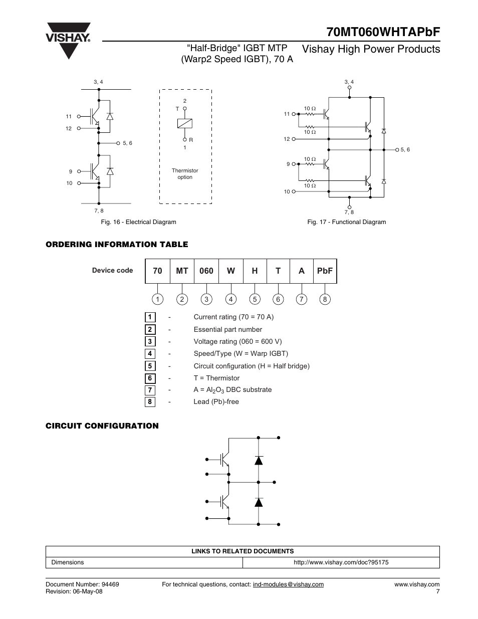 Vishay high power products, Half-bridge" igbt mtp (warp2 speed igbt), 70 a | C&H Technology 70MT060WHTAPBF User Manual | Page 8 / 9