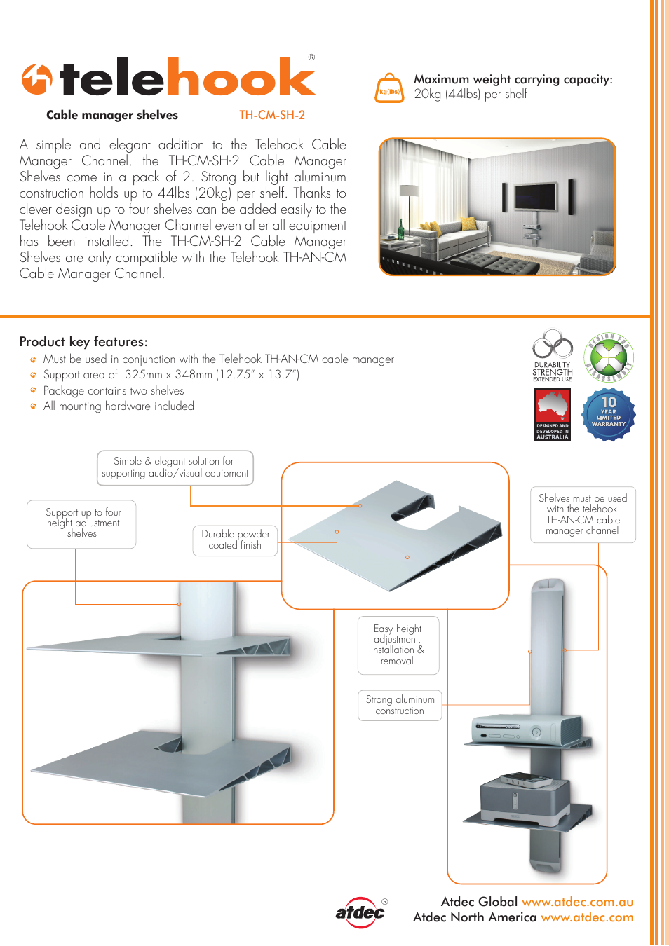 Atdec Telehook TH-CM-SH-2 product brochure User Manual | 2 pages