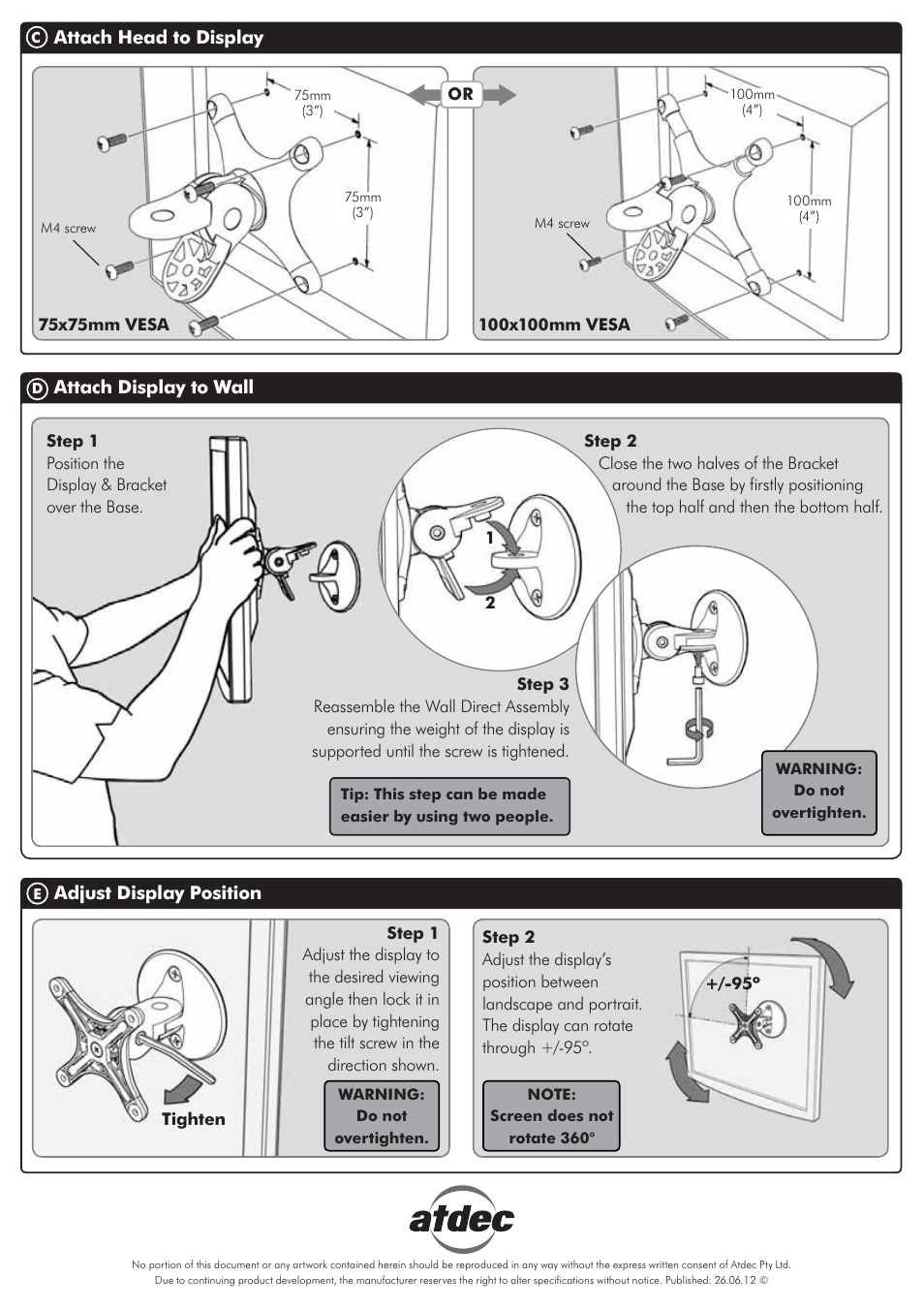 Vf-wd installation manual (hi-res) 2-01 | Atdec Visidec VF-WD Installation manual User Manual | Page 2 / 2