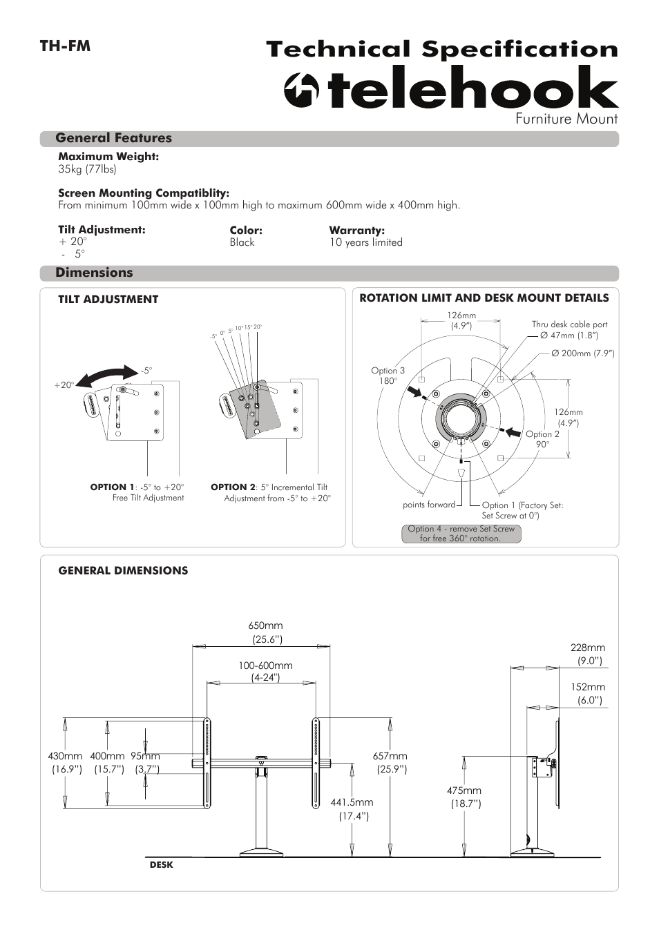 Atdec Telehook TH-FM Technical specs User Manual | 2 pages