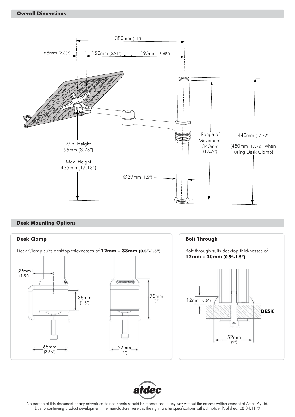 Atdec Visidec VF-AT-NP Technical specs User Manual | Page 2 / 2