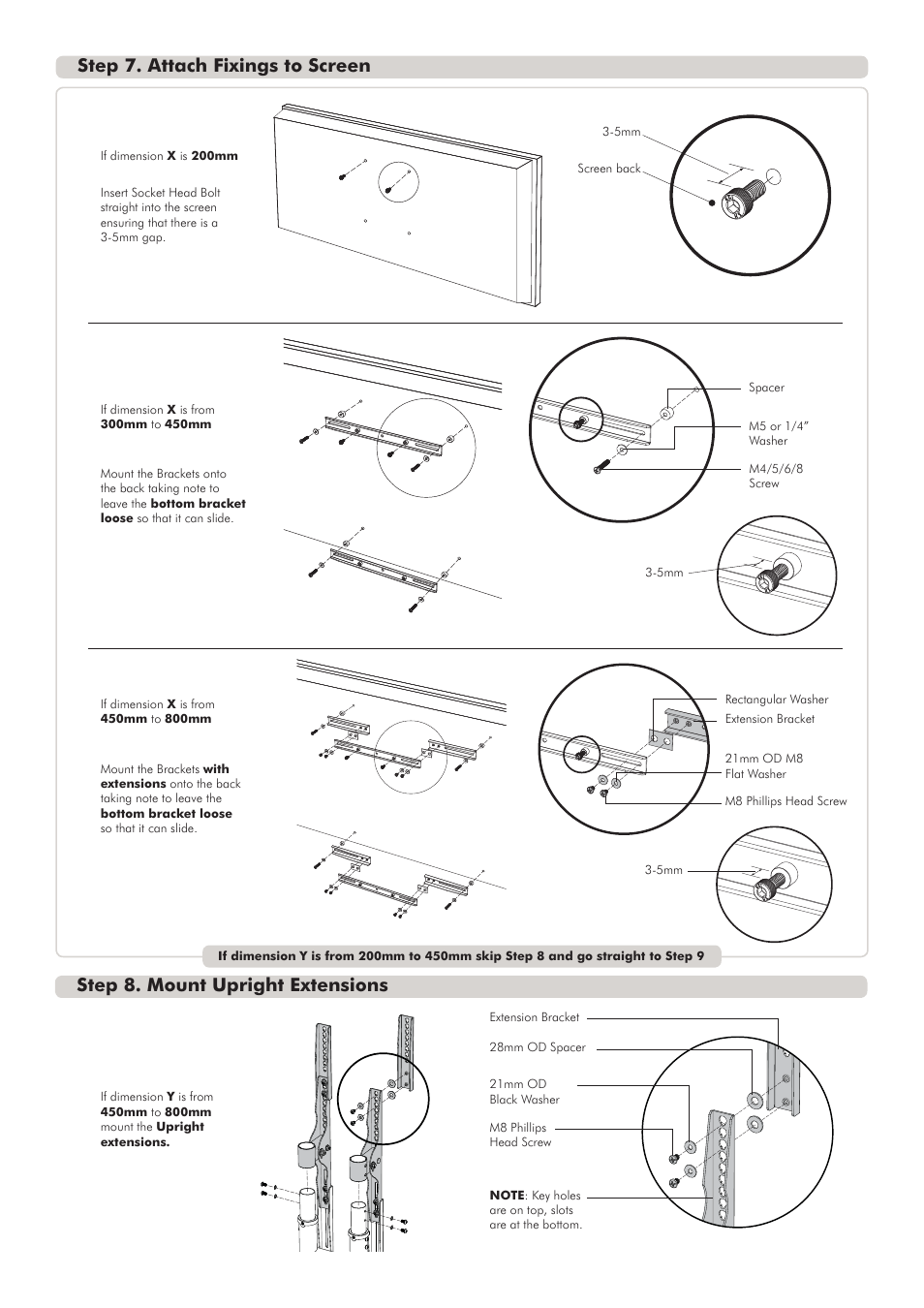 Th-tvch install_3, Step 7. attach fixings to screen, Step 8. mount upright extensions | Atdec Telehook TH-TVCH Installation manual User Manual | Page 3 / 4