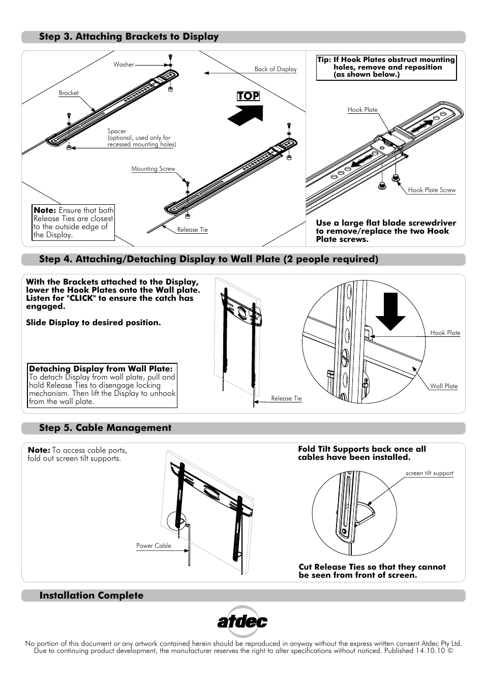 Step 3. attaching brackets to display | Atdec Telehook TH-3060-LPF Installation manual User Manual | Page 2 / 2