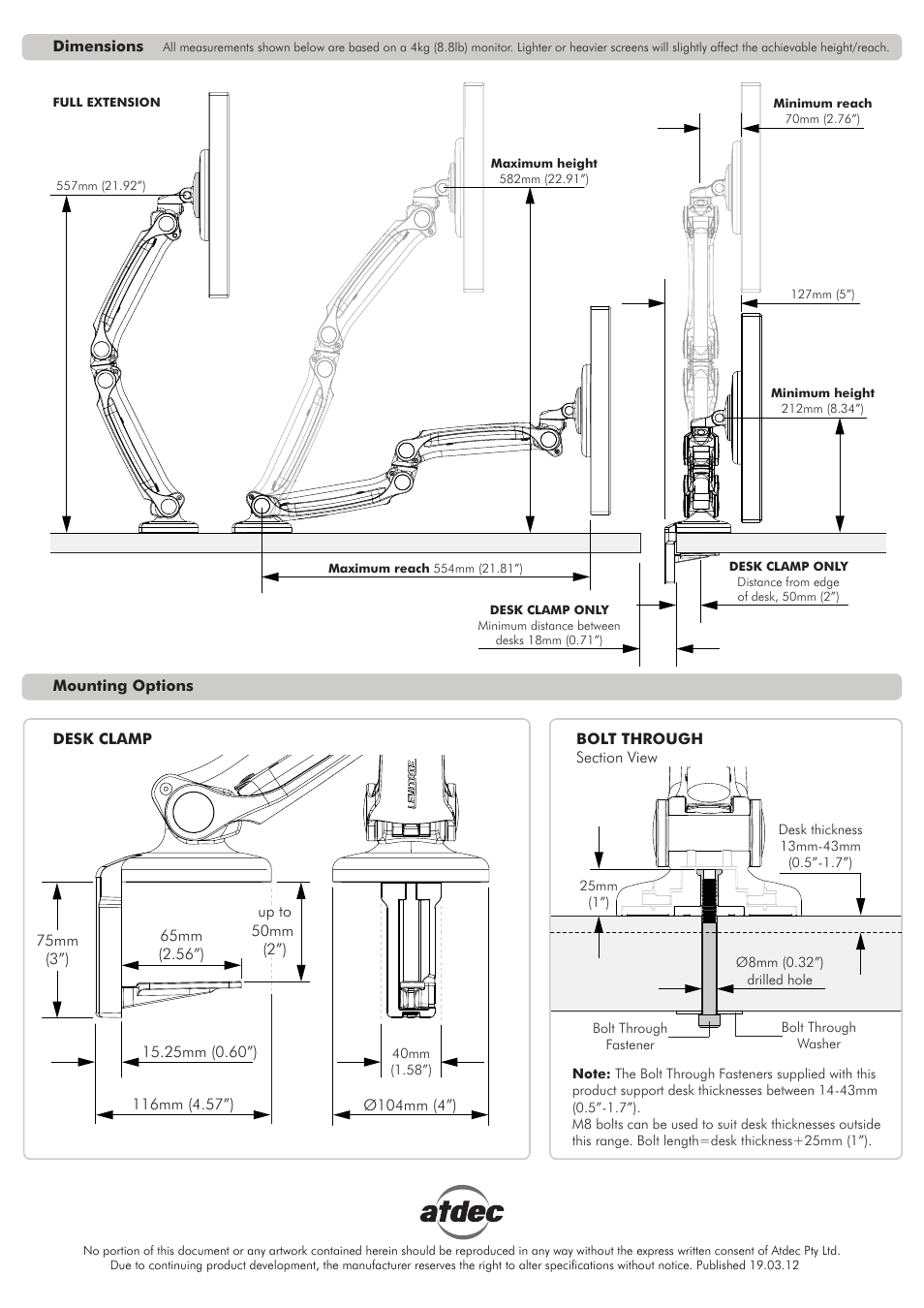 L-pb l-pw technical specs (pg2) interim-01 | Atdec Levitate L-PW Technical specs User Manual | Page 2 / 2