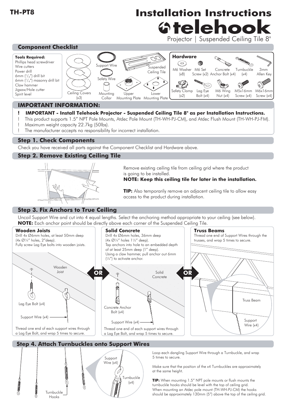 Atdec Telehook TH-PT8 Installation manual User Manual | 2 pages