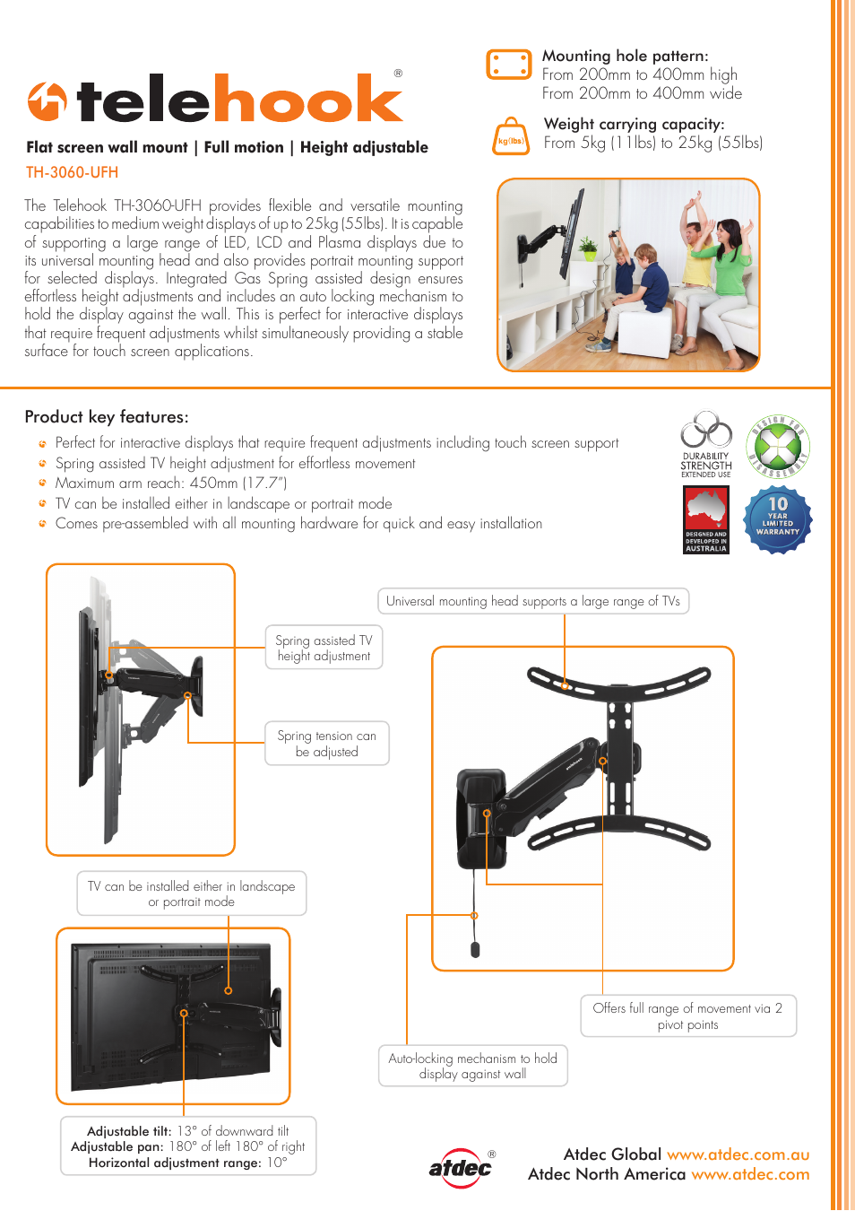 Atdec Telehook TH-3060-UFH Product brochure User Manual | 2 pages