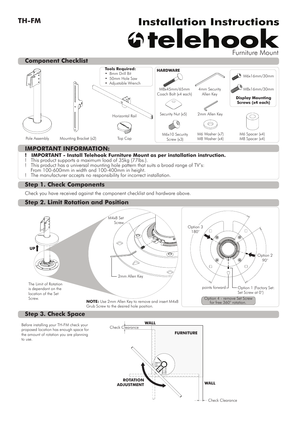 Atdec Telehook TH-FM Installation manual User Manual | 3 pages