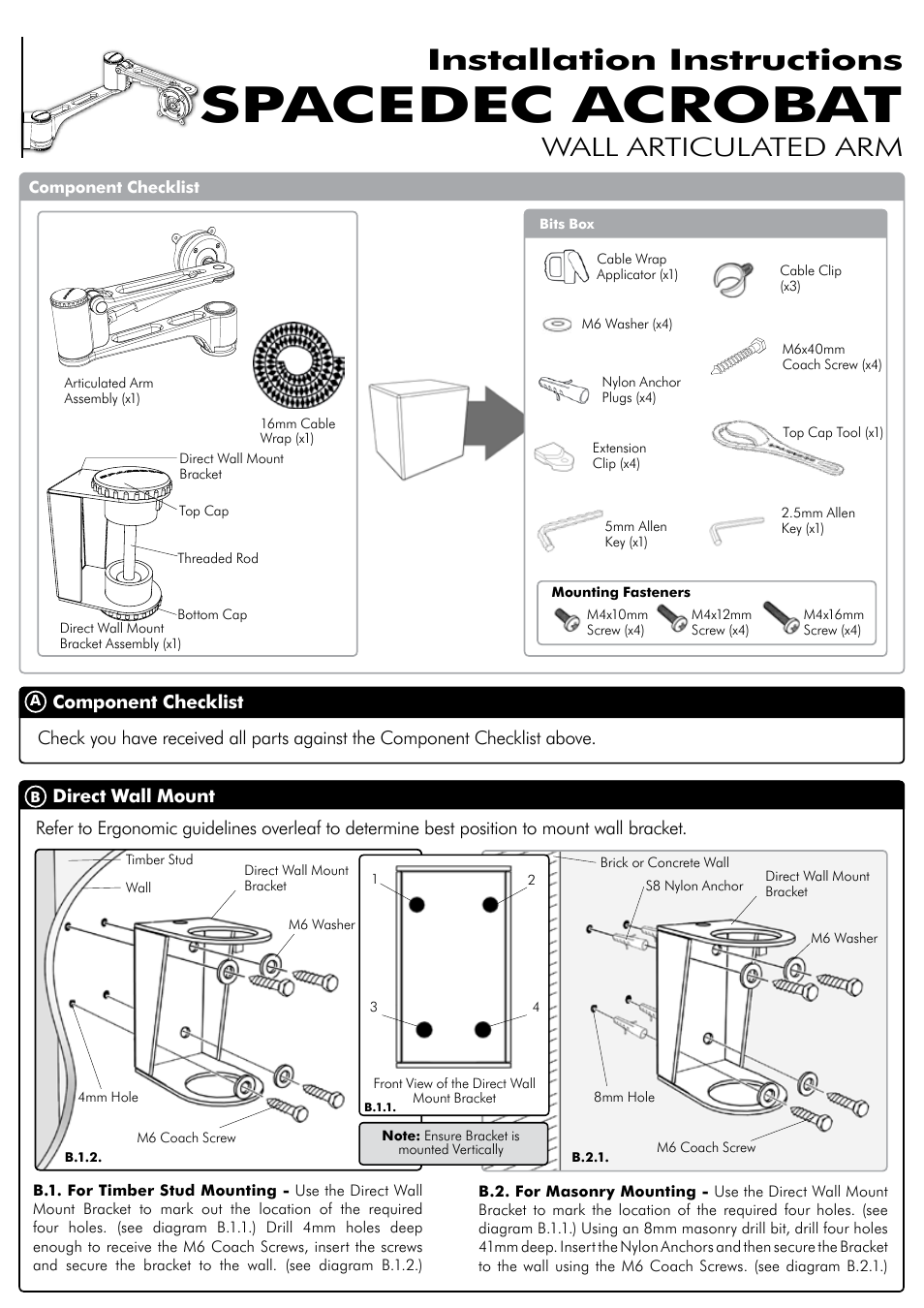 Atdec Spacedec SD-AT-DW Installation manual User Manual | 4 pages