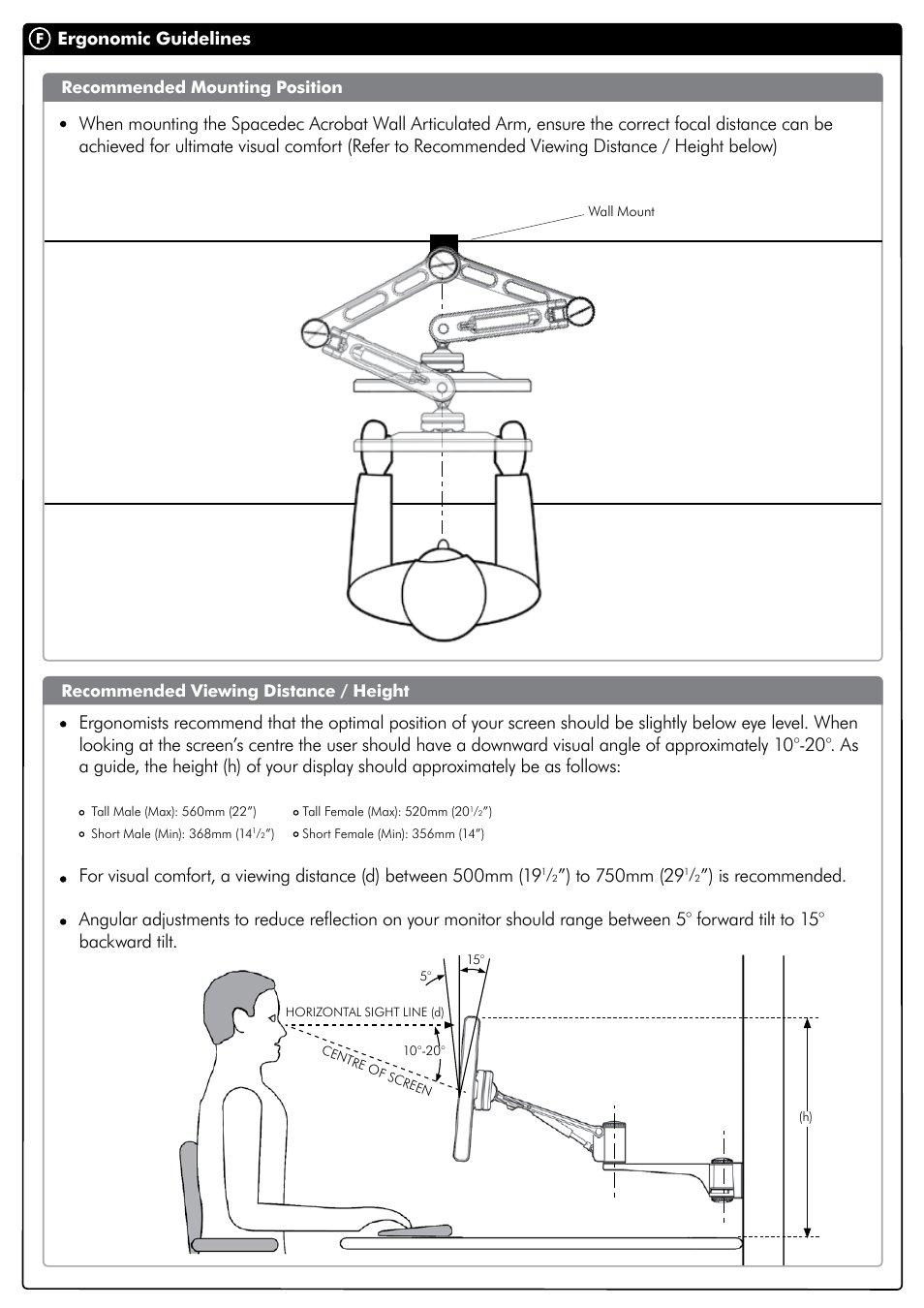 Ergonomic guidelines | Atdec Spacedec SD-AT-DW Installation manual User Manual | Page 3 / 4