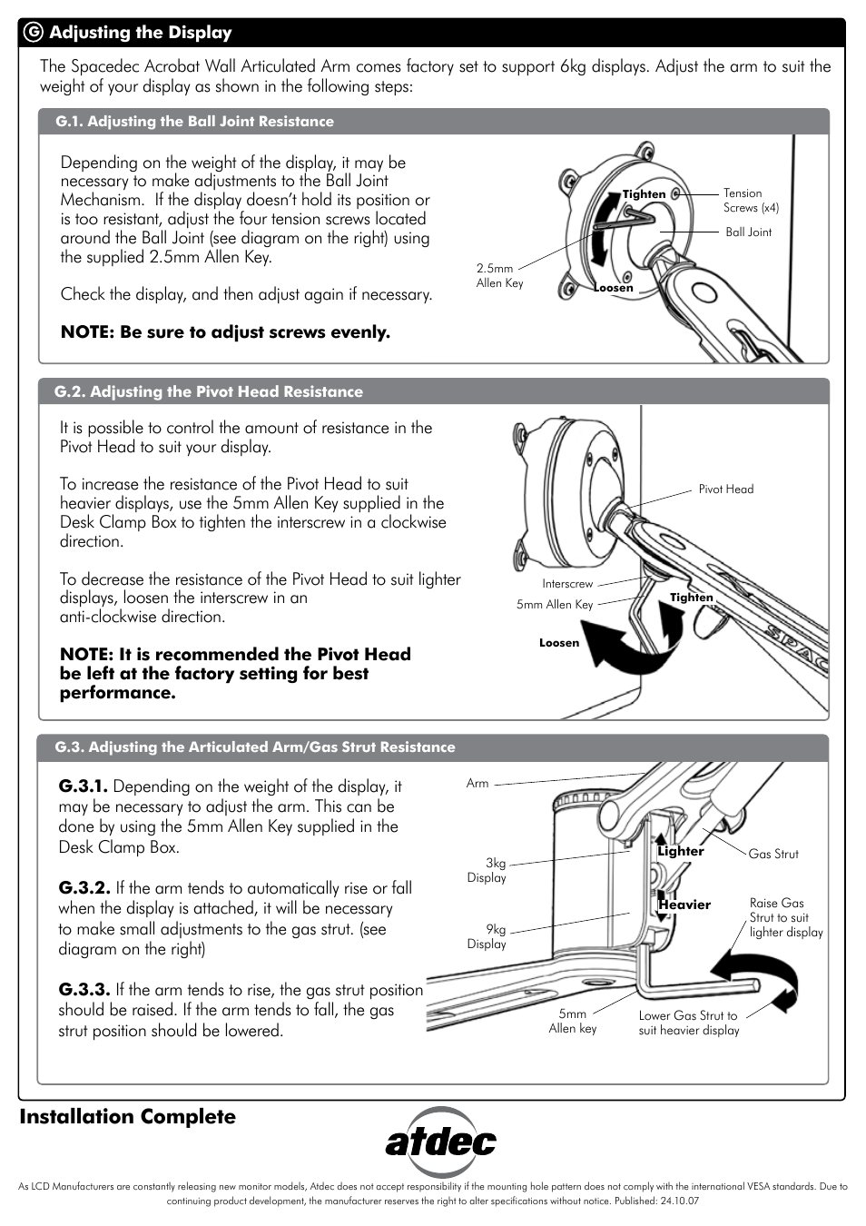 Installation complete | Atdec Spacedec SD-AT-DW Installation manual User Manual | Page 4 / 4