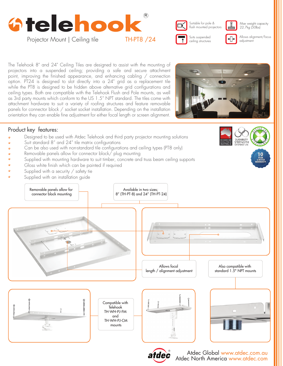 Atdec Telehook TH-PT8 product brochure User Manual | 2 pages