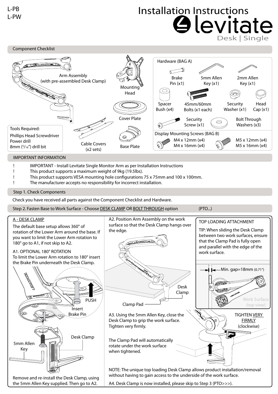 Atdec Levitate L-PW Installation manual User Manual | 6 pages