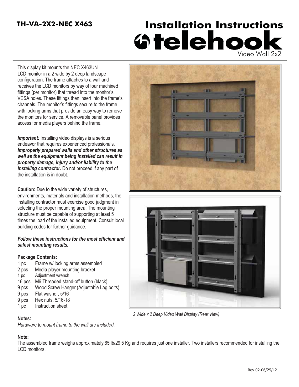 Atdec Telehook TH-VA-2x2-NECX463 Installation manual User Manual | 5 pages