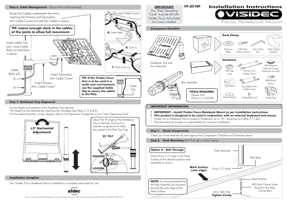 Atdec Visidec VF-AT-NP Installation manual User Manual | 2 pages