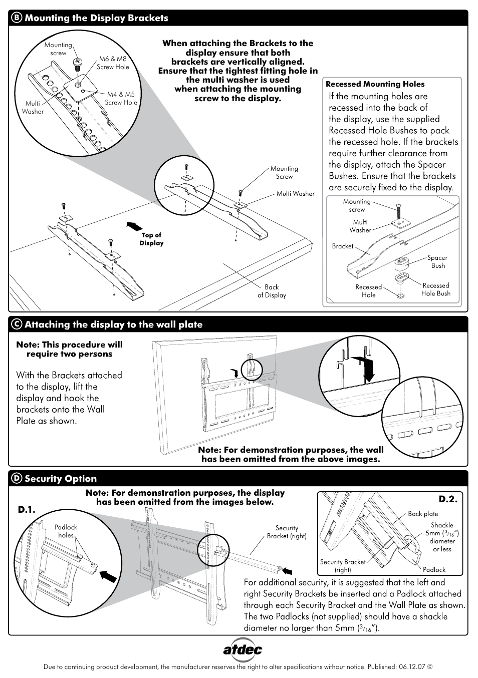 Atdec Telehook TH-3260-UFB Installation manual User Manual | Page 2 / 2