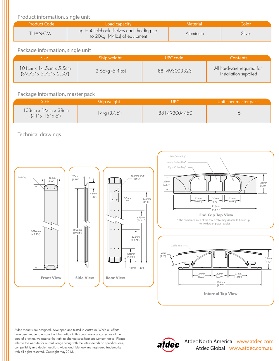 Telehook th-an-cm product brochure-p2v2, Product code th-an-cm | Atdec Telehook TH-AN-CM product brochure User Manual | Page 2 / 2